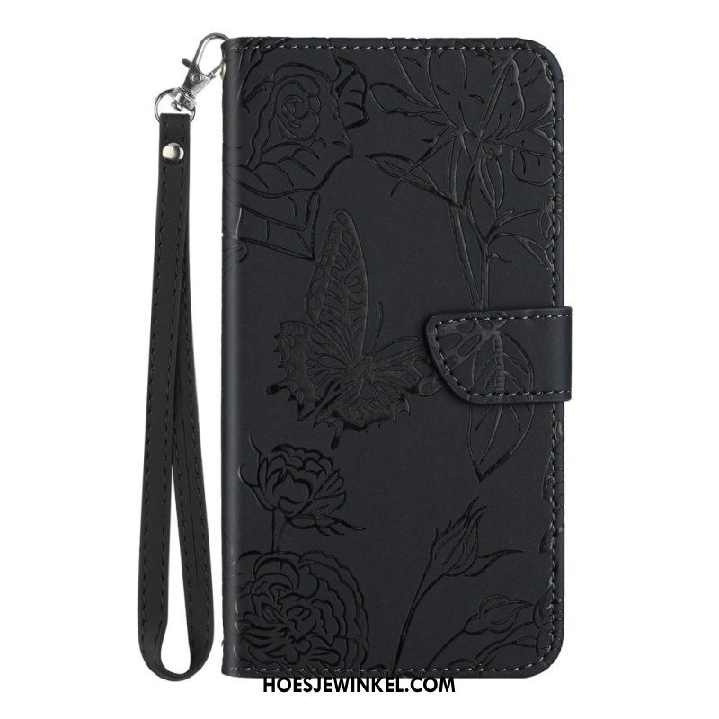 Folio-hoesje voor Samsung Galaxy M13 Discrete Vlinders En Lanyard