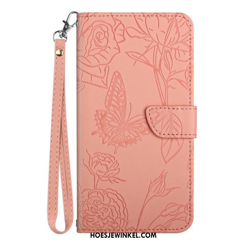 Folio-hoesje voor Samsung Galaxy M13 Discrete Vlinders En Lanyard