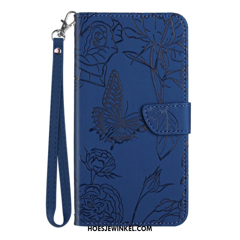 Folio-hoesje voor Samsung Galaxy M13 Discrete Vlinders En Lanyard