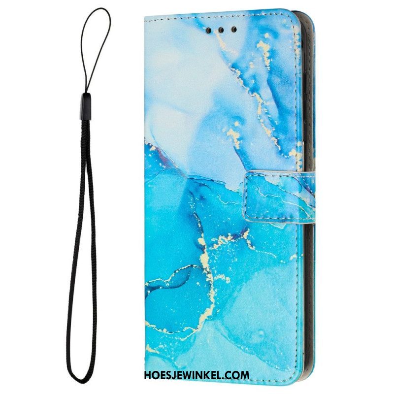 Folio-hoesje voor Samsung Galaxy M13 Marmer Met Lanyard