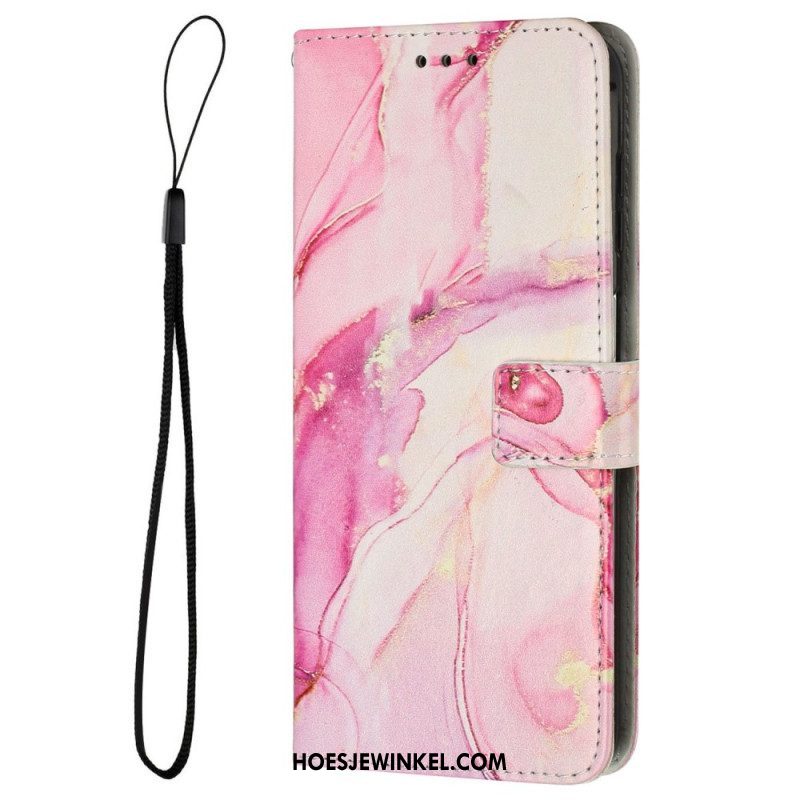 Folio-hoesje voor Samsung Galaxy M13 Marmer Met Lanyard