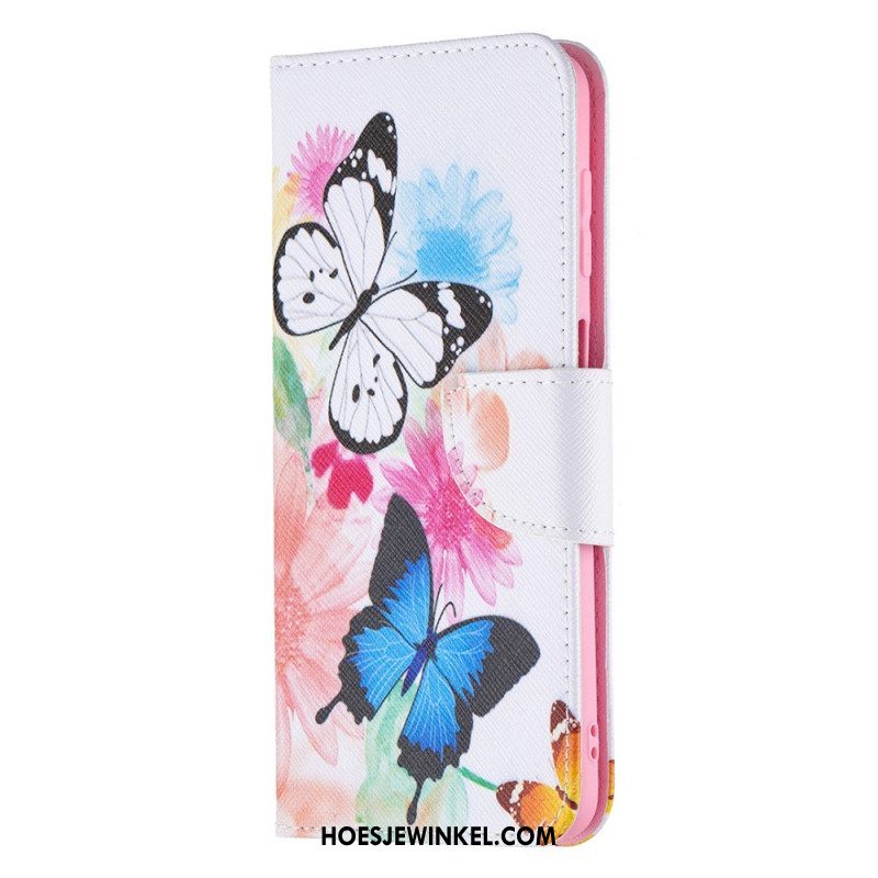Folio-hoesje voor Samsung Galaxy M32 Geschilderde Vlinders En Bloemen