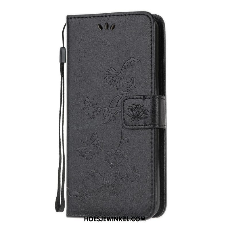 Folio-hoesje voor Samsung Galaxy M32 Met Ketting Riem Bloemen