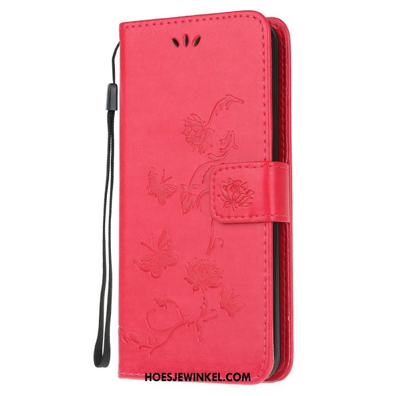 Folio-hoesje voor Samsung Galaxy M32 Met Ketting Riem Bloemen