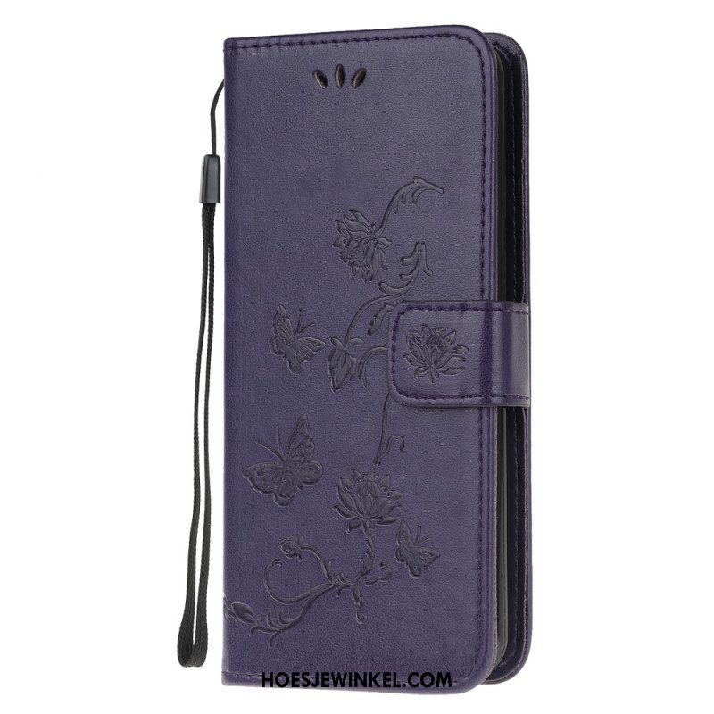 Folio-hoesje voor Samsung Galaxy M32 Met Ketting Riem Bloemen