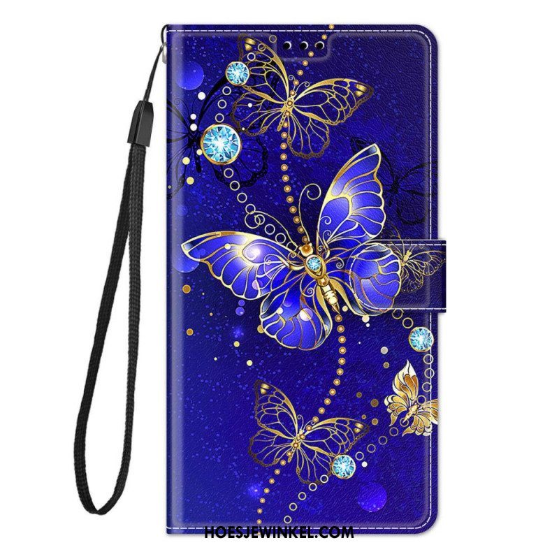 Folio-hoesje voor Samsung Galaxy M53 5G Met Ketting Riem Vlinders Waaier