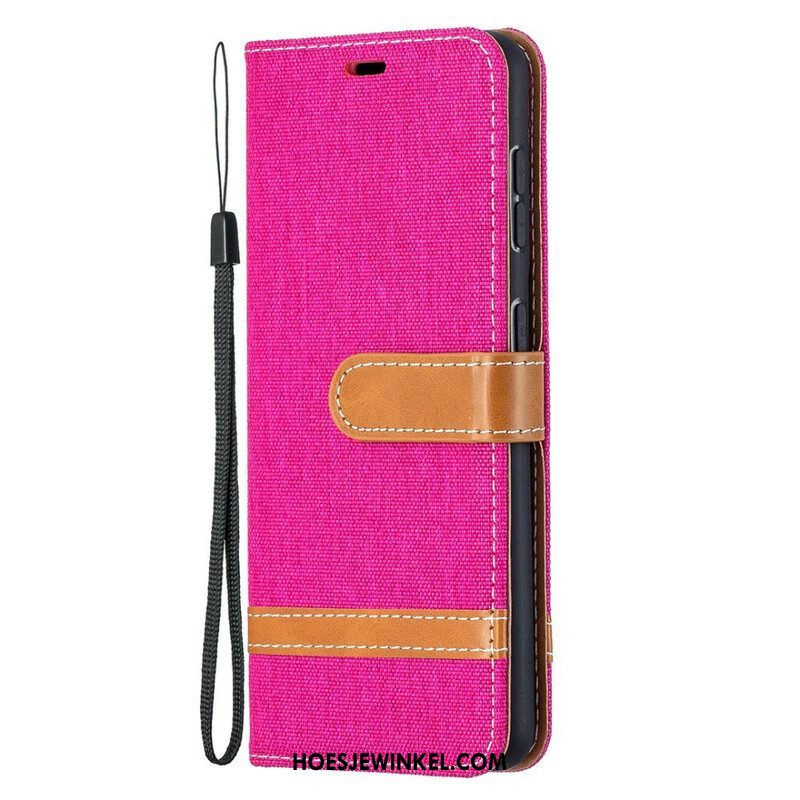 Folio-hoesje voor Samsung Galaxy S21 5G Met Ketting Band Van Stof En Leereffect