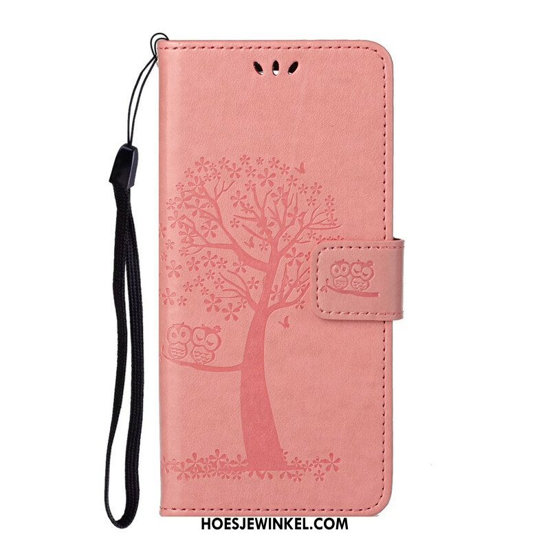 Folio-hoesje voor Samsung Galaxy S21 5G Met Ketting String Boom En Uilen