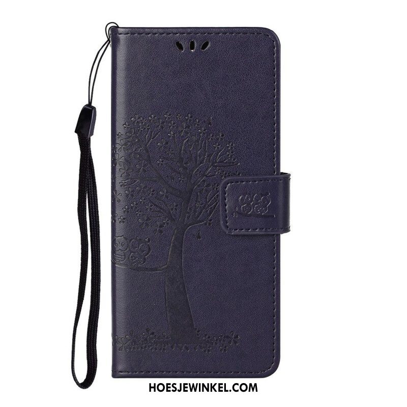 Folio-hoesje voor Samsung Galaxy S21 5G Met Ketting String Boom En Uilen