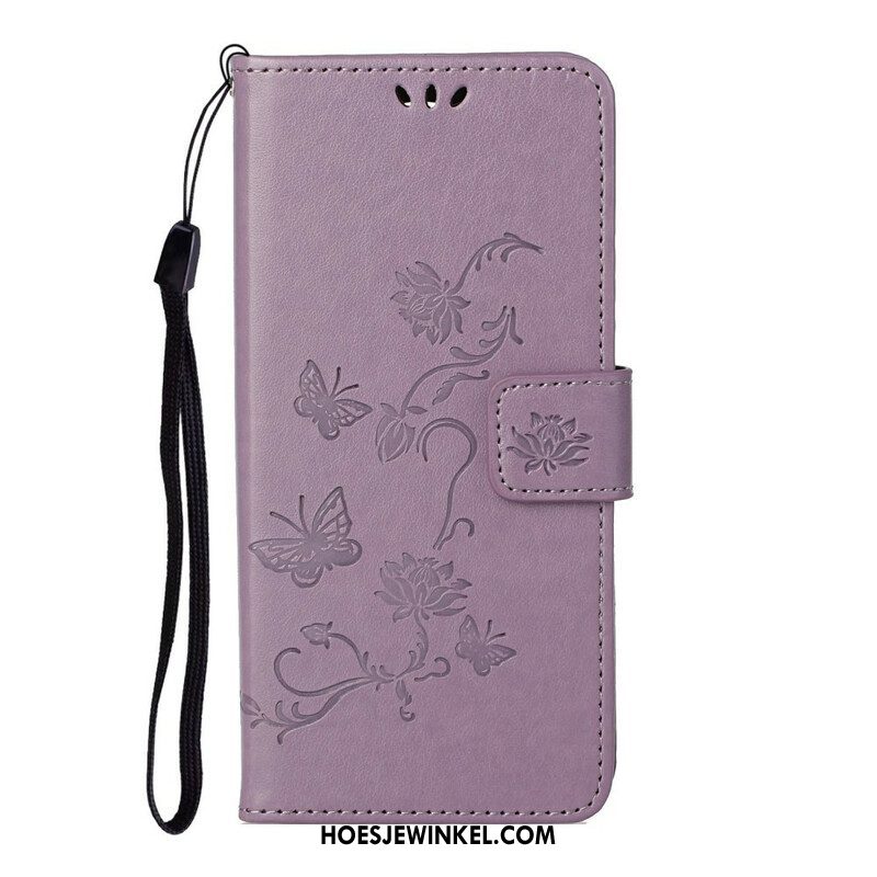 Folio-hoesje voor Samsung Galaxy S21 5G Met Ketting String Vlinders En Bloemen