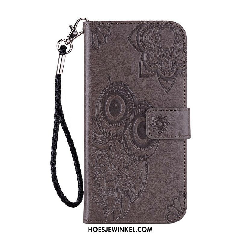 Folio-hoesje voor Samsung Galaxy S21 5G Uil Mandala En Lanyard