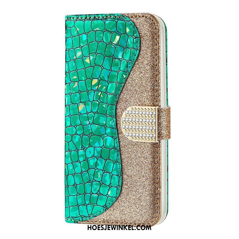 Folio-hoesje voor Samsung Galaxy S21 FE Krokodil Diamanten