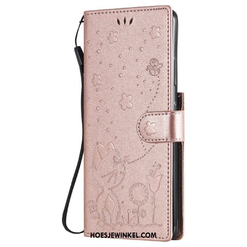 Folio-hoesje voor Samsung Galaxy S21 Ultra 5G Met Ketting Kat En Bij Met Lanyard