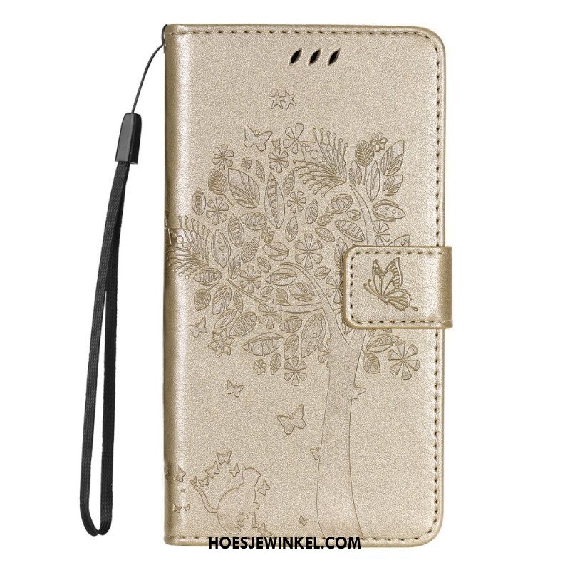 Folio-hoesje voor Samsung Galaxy S22 Plus 5G Met Ketting Boom En Strappy Cat