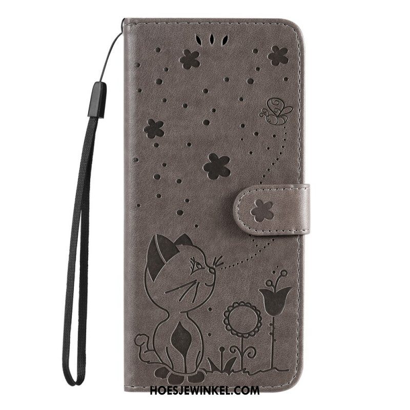 Folio-hoesje voor Samsung Galaxy S22 Plus 5G Met Ketting Kat En Bij Met Lanyard