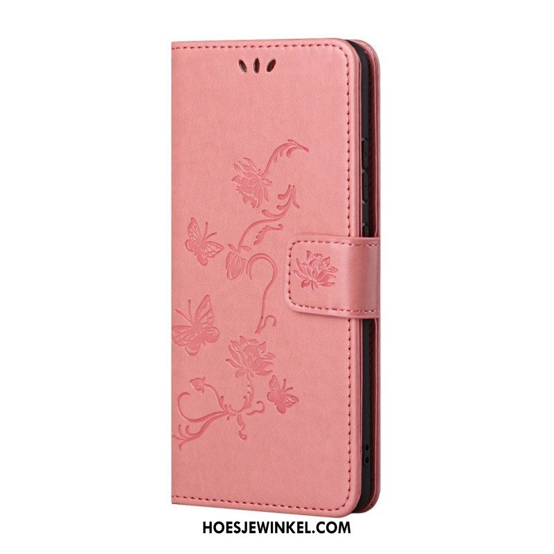 Folio-hoesje voor Samsung Galaxy S22 Plus 5G Met Ketting String Vlinders En Bloemen