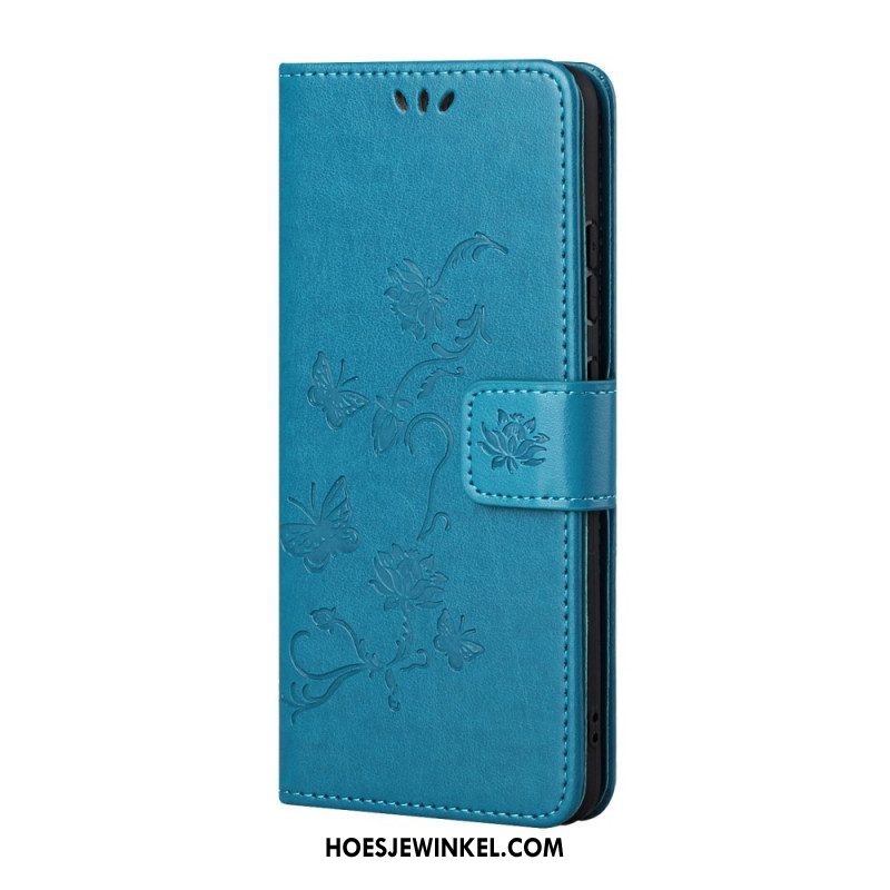 Folio-hoesje voor Samsung Galaxy S22 Plus 5G Met Ketting String Vlinders En Bloemen