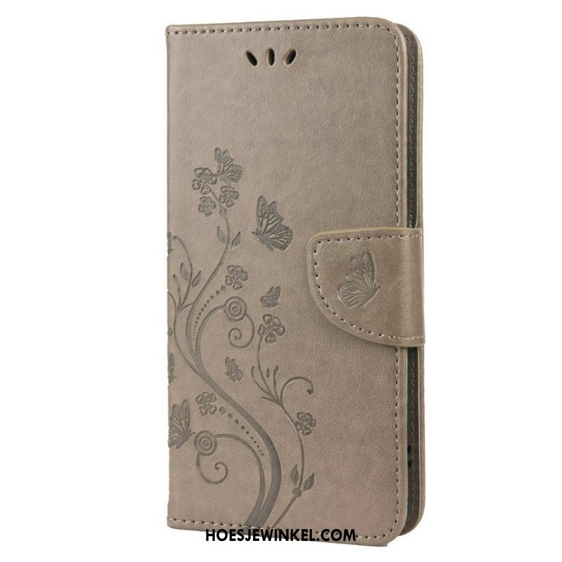 Folio-hoesje voor Samsung Galaxy S22 Plus 5G Vlinders En Bloemen Met Sleutelkoord
