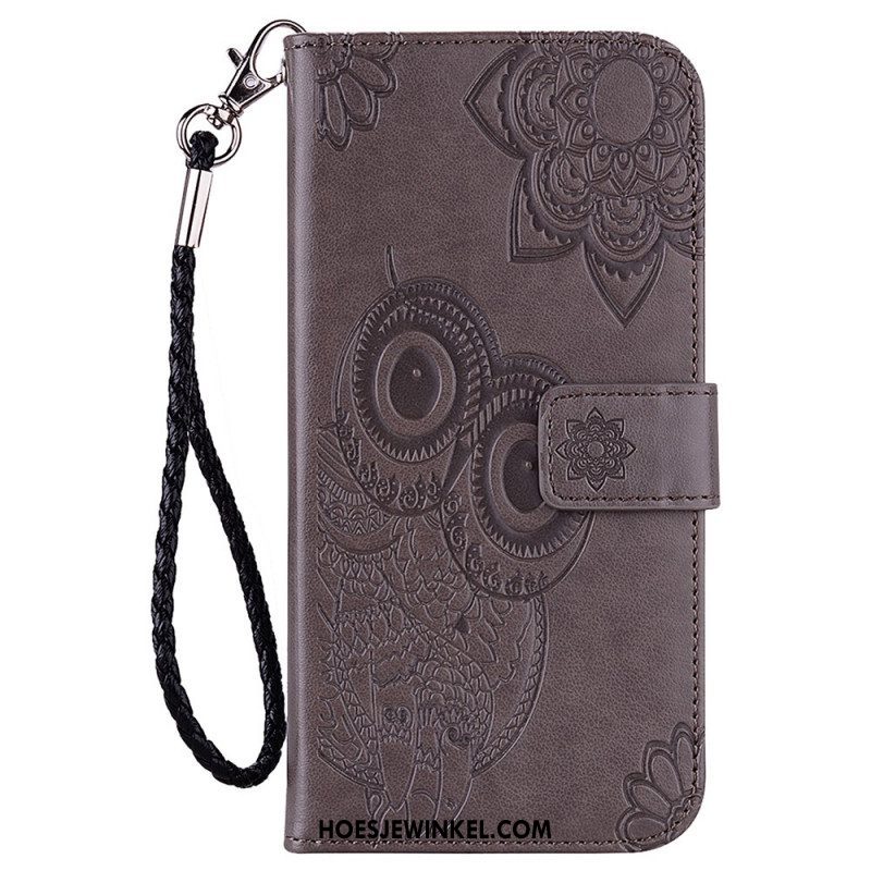 Folio-hoesje voor Samsung Galaxy S22 Ultra 5G Uil Mandala En Lanyard