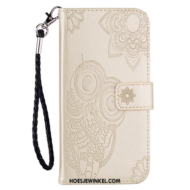 Folio-hoesje voor Samsung Galaxy S22 Ultra 5G Uil Mandala En Lanyard