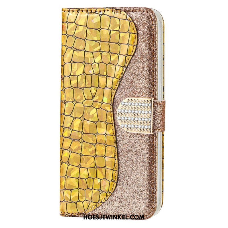 Folio-hoesje voor Samsung Galaxy S23 5G Krokodil Diamanten