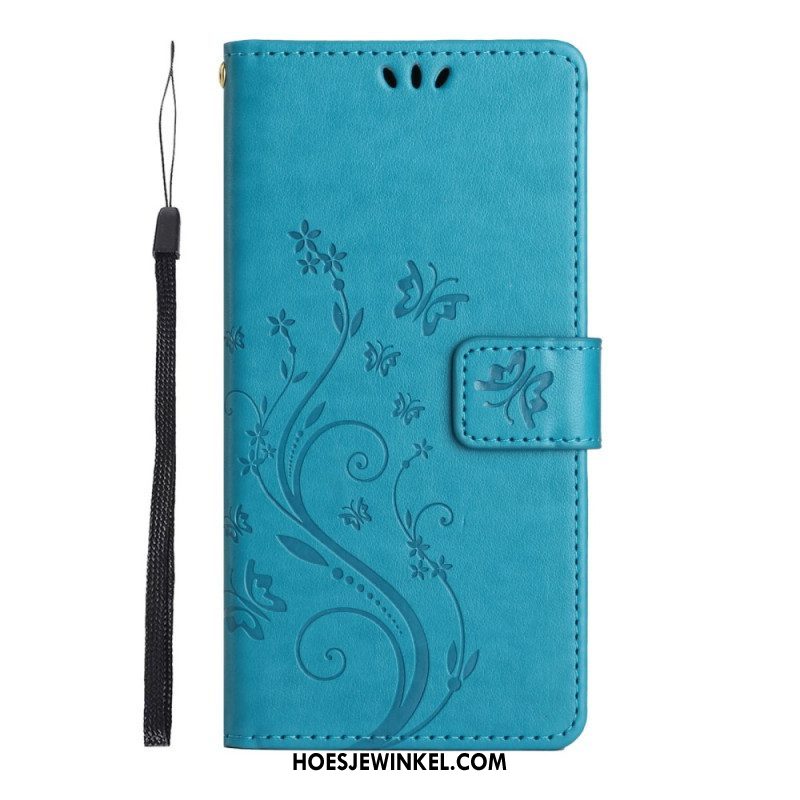 Folio-hoesje voor Samsung Galaxy S23 5G Met Ketting Strakke Bloemen