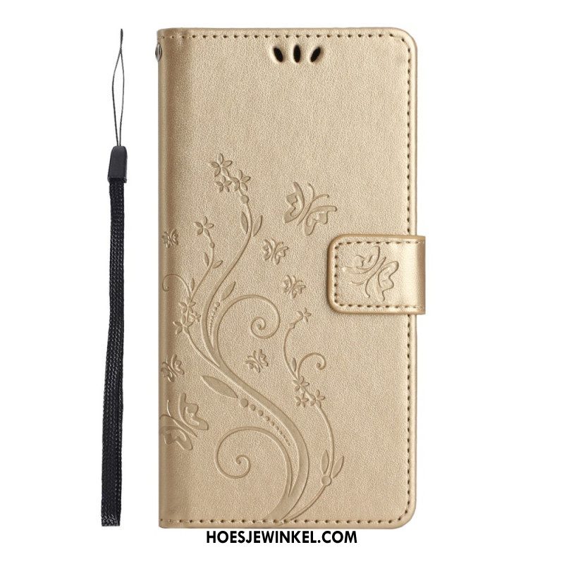 Folio-hoesje voor Samsung Galaxy S23 5G Met Ketting Strakke Bloemen