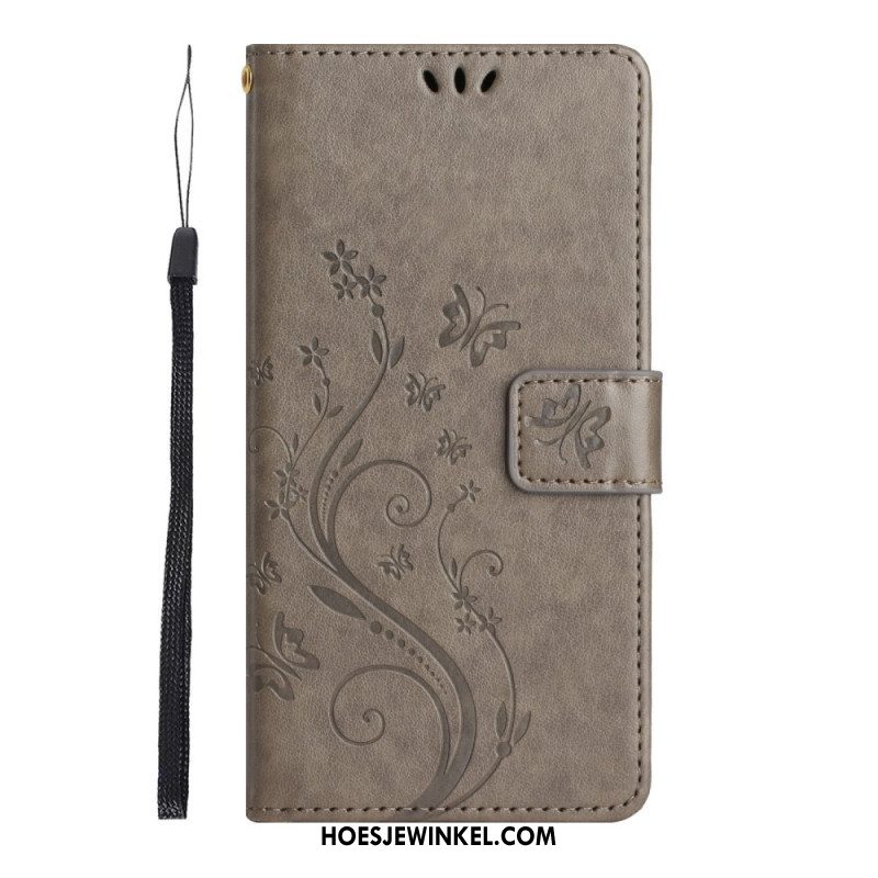 Folio-hoesje voor Samsung Galaxy S23 Plus 5G Met Ketting Strakke Bloemen