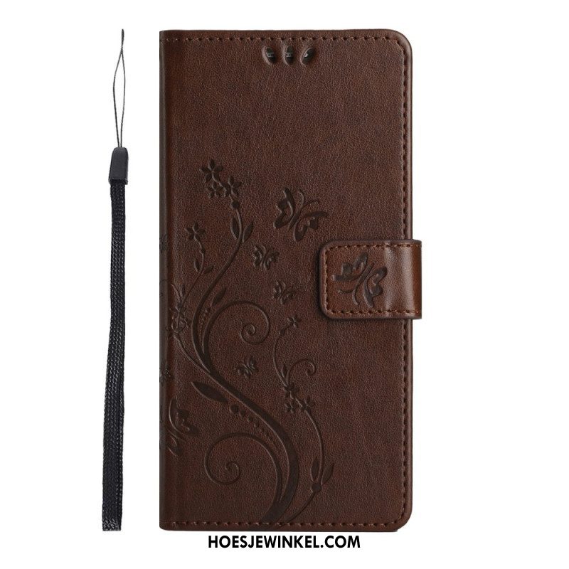 Folio-hoesje voor Samsung Galaxy S23 Plus 5G Met Ketting Strakke Bloemen