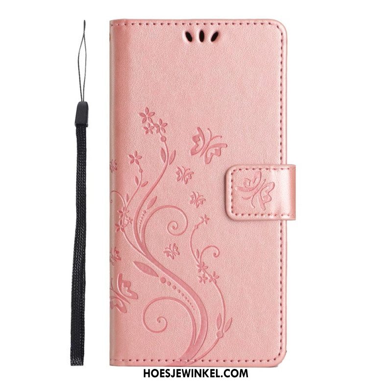 Folio-hoesje voor Samsung Galaxy S23 Plus 5G Met Ketting Strakke Bloemen