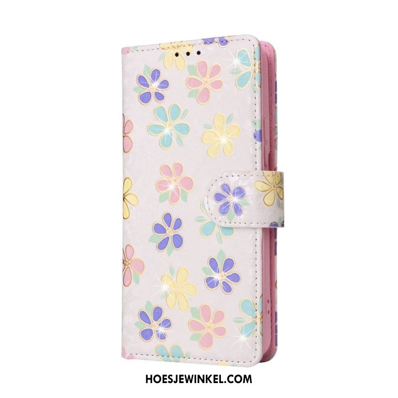 Folio-hoesje voor Samsung Galaxy S23 Plus 5G Rfid-bloemen Met Sleutelkoord