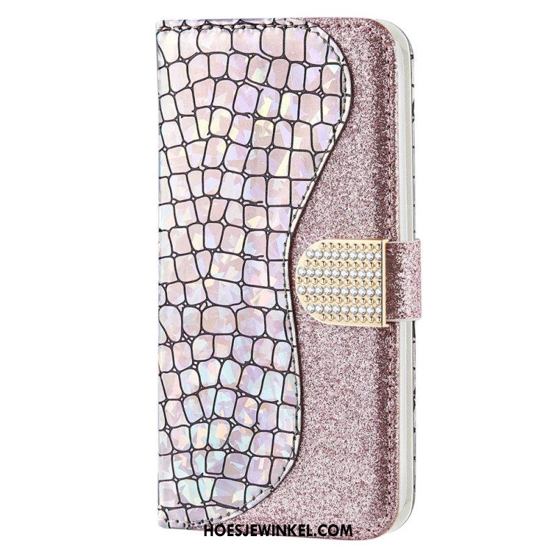 Folio-hoesje voor Samsung Galaxy S23 Ultra 5G Krokodil Diamanten