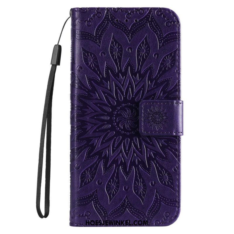 Folio-hoesje voor Samsung Galaxy S23 Ultra 5G Mandala Zon Met Lanyard