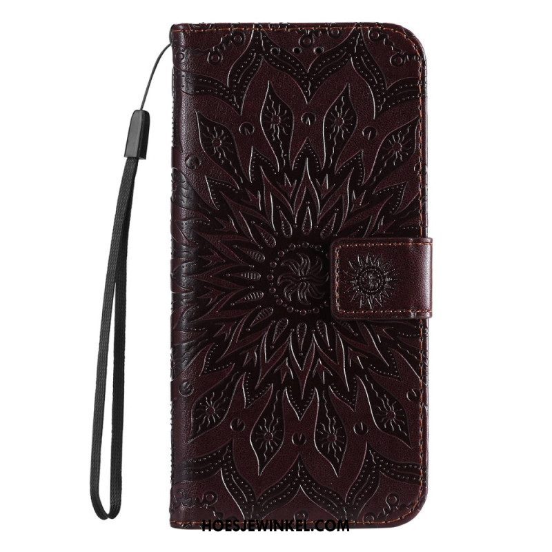 Folio-hoesje voor Samsung Galaxy S23 Ultra 5G Mandala Zon Met Lanyard