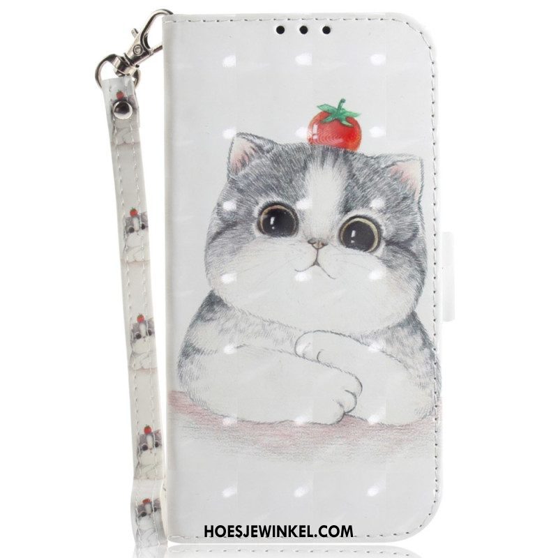 Folio-hoesje voor Samsung Galaxy S23 Ultra 5G Met Ketting Grijze Kat Met Riem