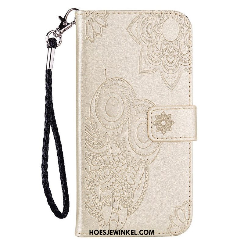 Folio-hoesje voor Samsung Galaxy S23 Ultra 5G Uil Mandala En Lanyard