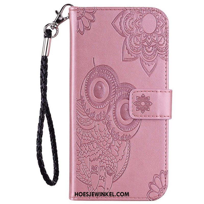 Folio-hoesje voor Samsung Galaxy S23 Ultra 5G Uil Mandala En Lanyard