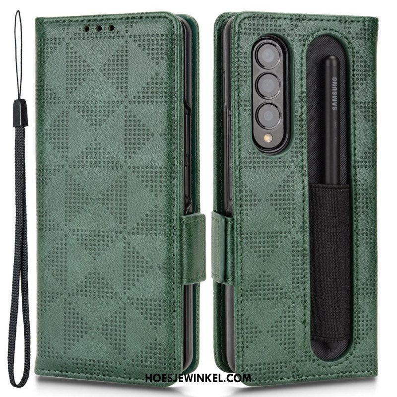 Folio-hoesje voor Samsung Galaxy Z Fold 4 Patroon Geperforeerde Driehoeken Lanyard