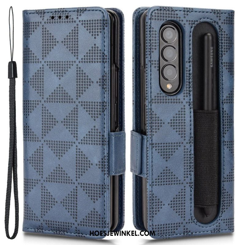 Folio-hoesje voor Samsung Galaxy Z Fold 4 Patroon Geperforeerde Driehoeken Lanyard