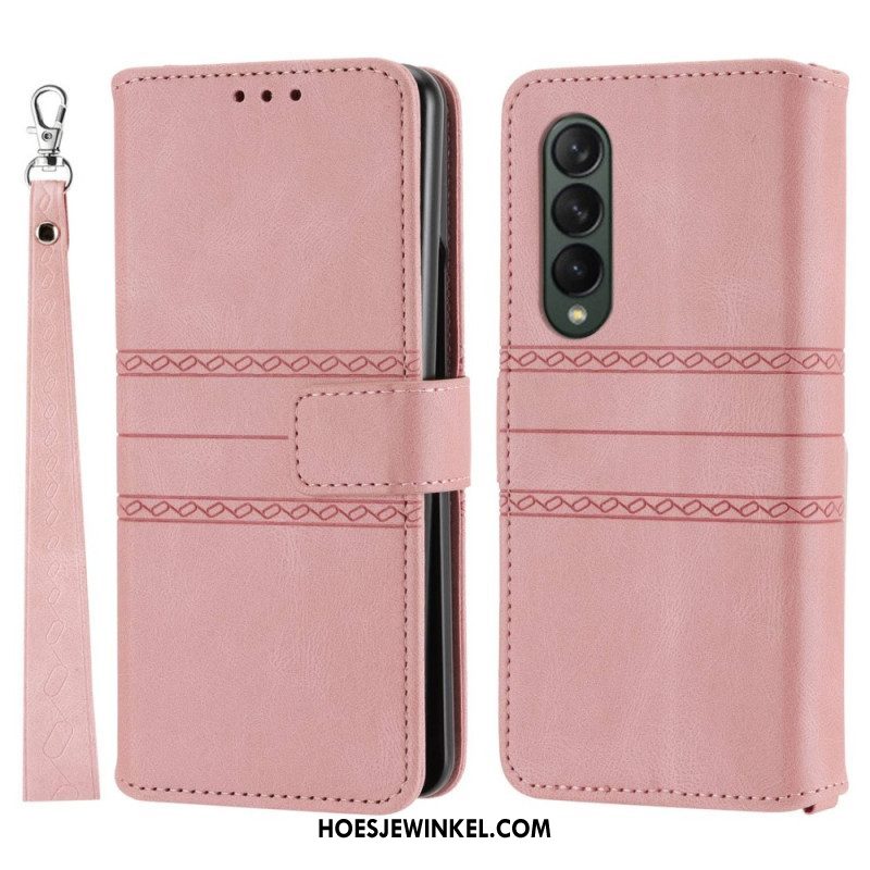 Folio-hoesje voor Samsung Galaxy Z Fold 4 Riempatroon Van Imitatieleer