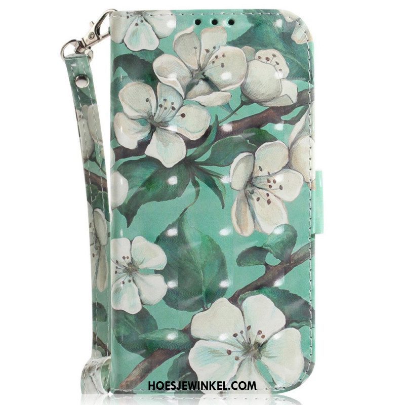 Folio-hoesje voor Sony Xperia 1 IV Met Ketting Witte Bloemen Met Bandjes