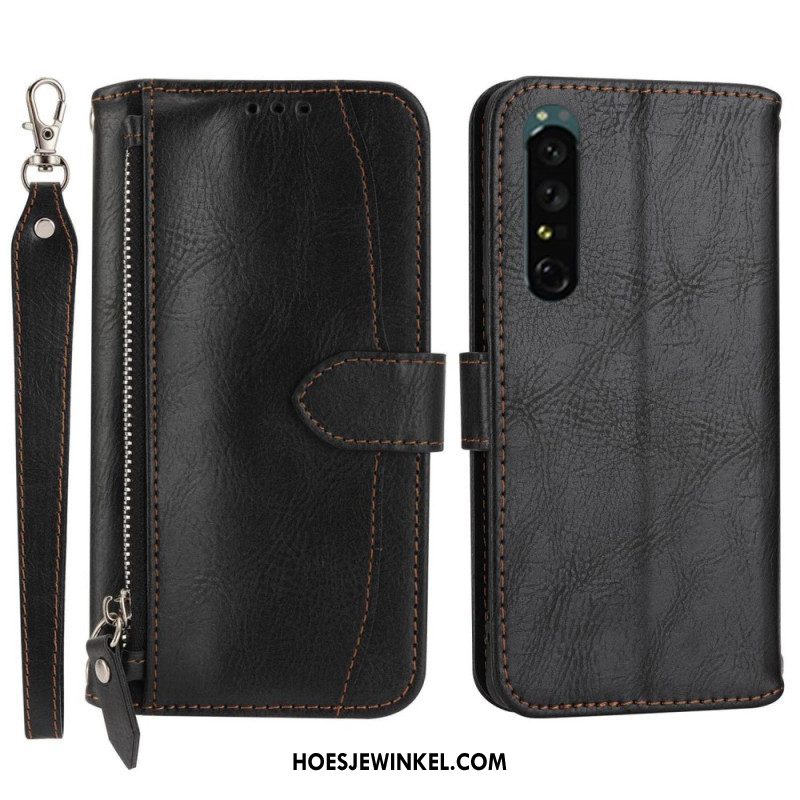 Folio-hoesje voor Sony Xperia 1 IV Portemonnee Leren Portemonnee Met Lanyard En Schouderriem