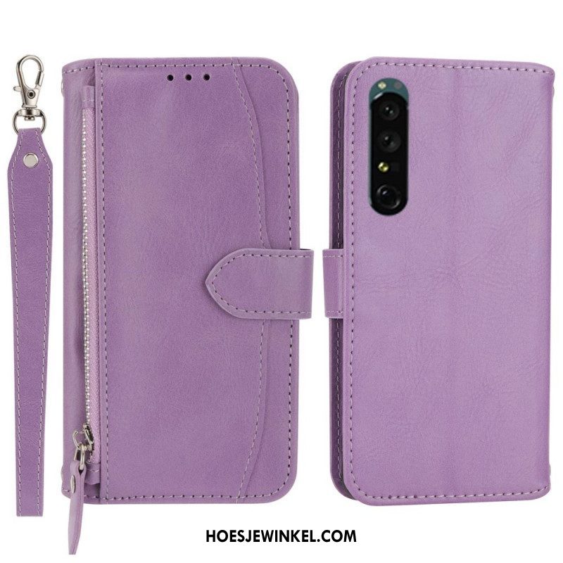 Folio-hoesje voor Sony Xperia 1 IV Portemonnee Leren Portemonnee Met Lanyard En Schouderriem