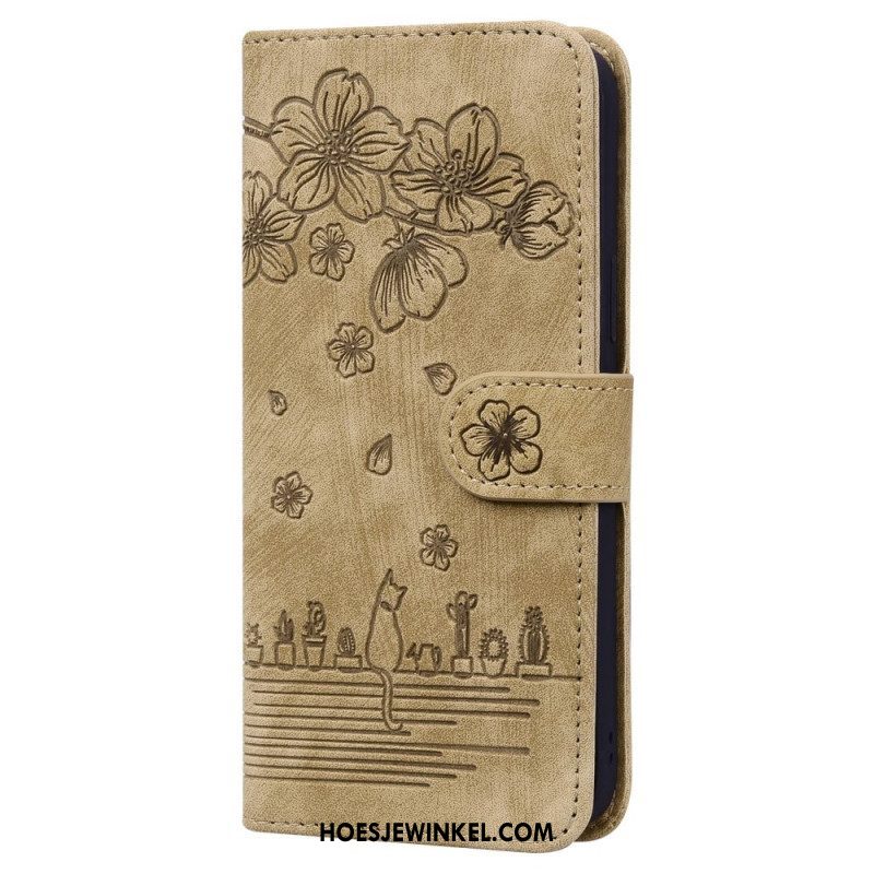 Folio-hoesje voor Xiaomi 12 / 12X Met Ketting Bloemen String Kat