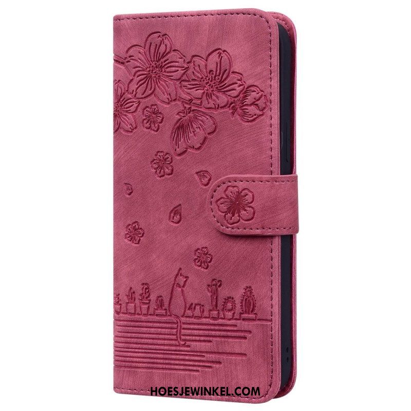 Folio-hoesje voor Xiaomi 12 / 12X Met Ketting Bloemen String Kat