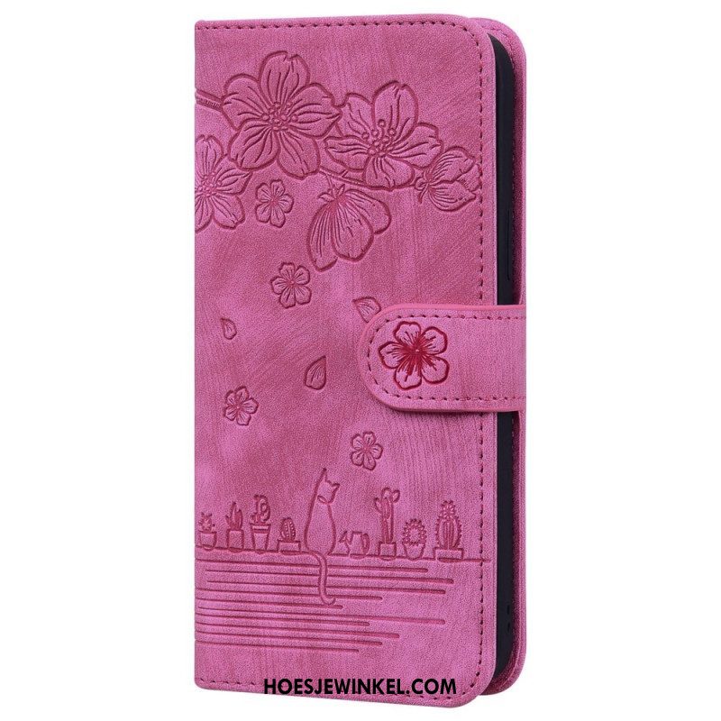 Folio-hoesje voor Xiaomi 12 / 12X Met Ketting Bloemen String Kat