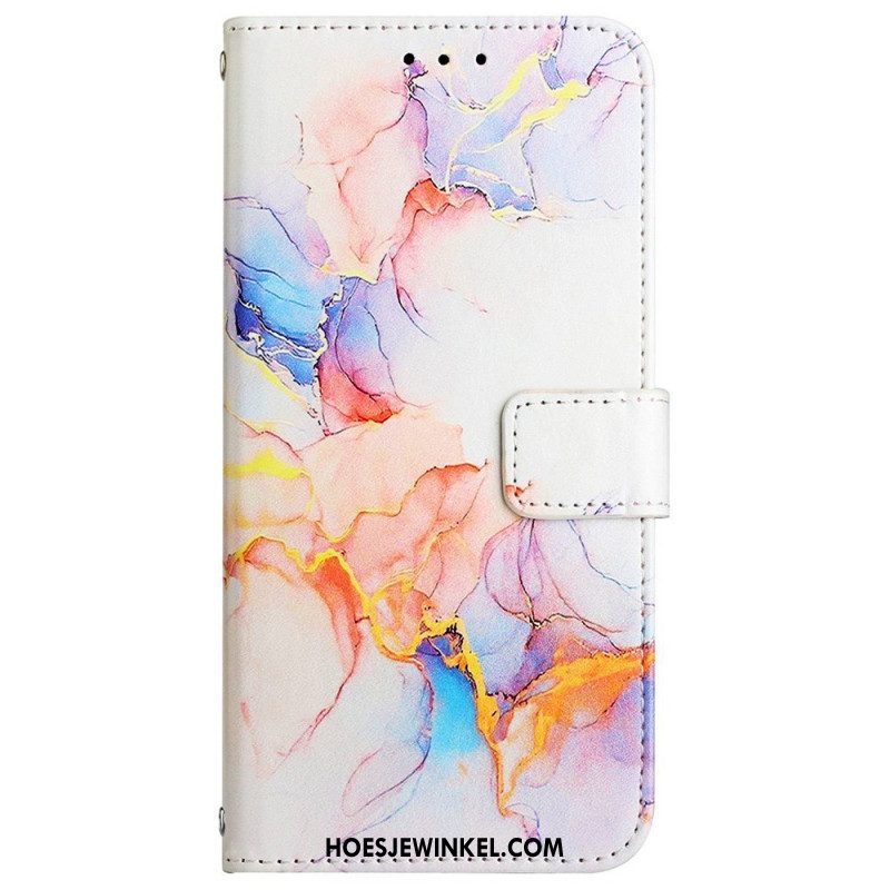 Folio-hoesje voor Xiaomi 12 Pro Met Ketting Gestreept Aquarel Marmer