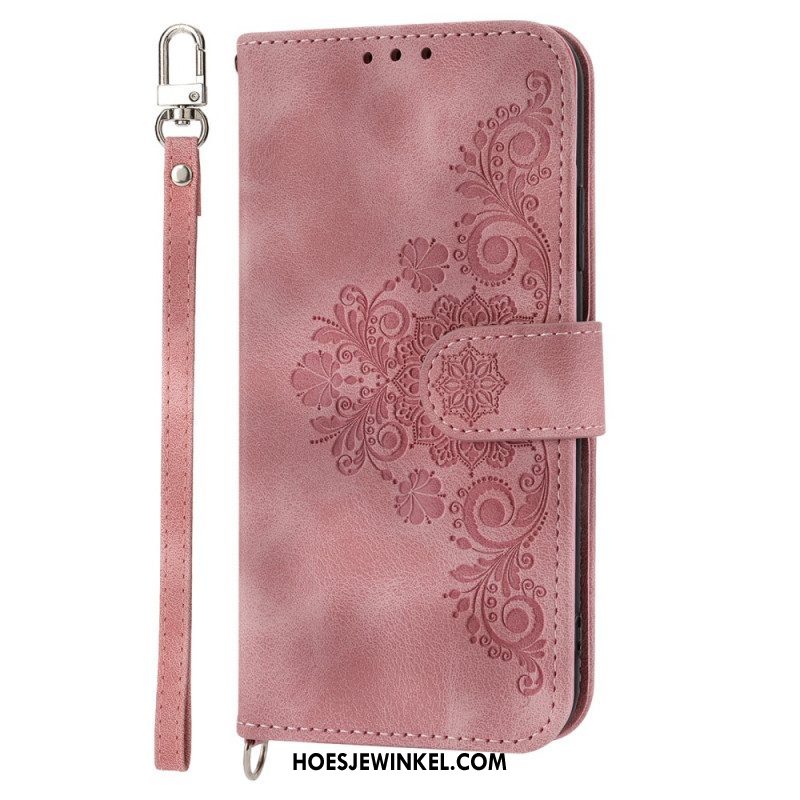 Folio-hoesje voor Xiaomi 13 Pro Kanten Bloemen Met Riem En Schouderriem