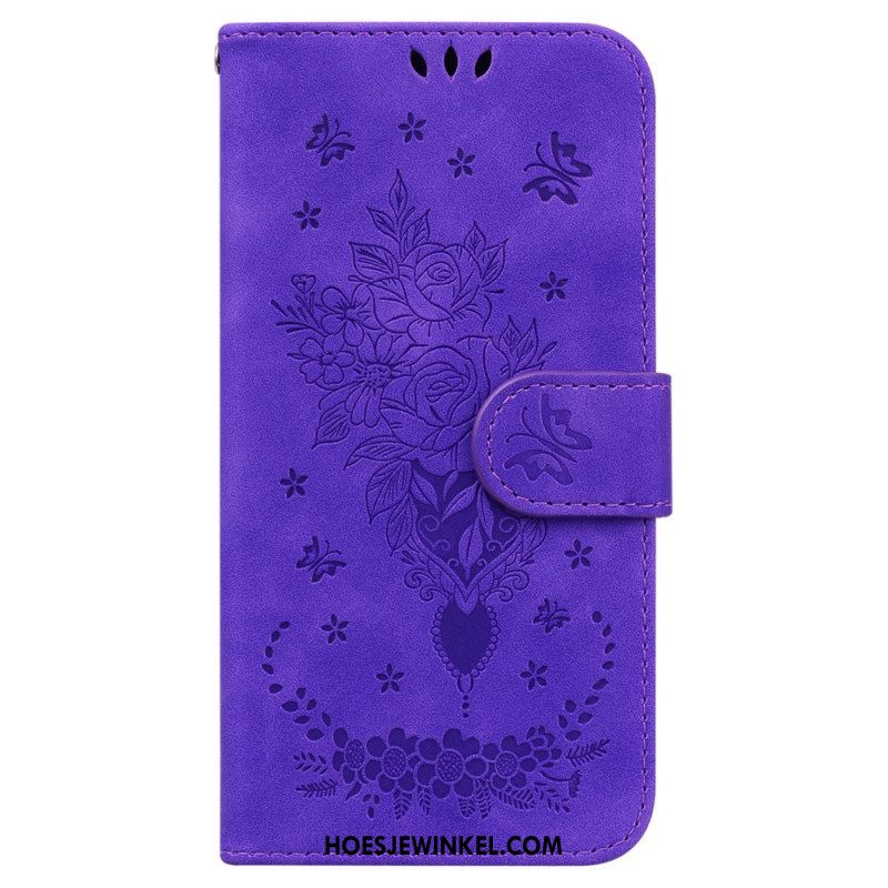 Folio-hoesje voor Xiaomi 13 Pro Met Ketting Strappy Rozen En Vlinders