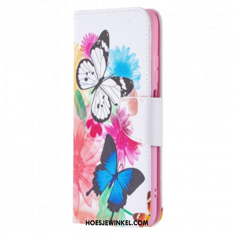 Folio-hoesje voor Xiaomi Redmi Note 10 / 10S Geschilderde Vlinders En Bloemen